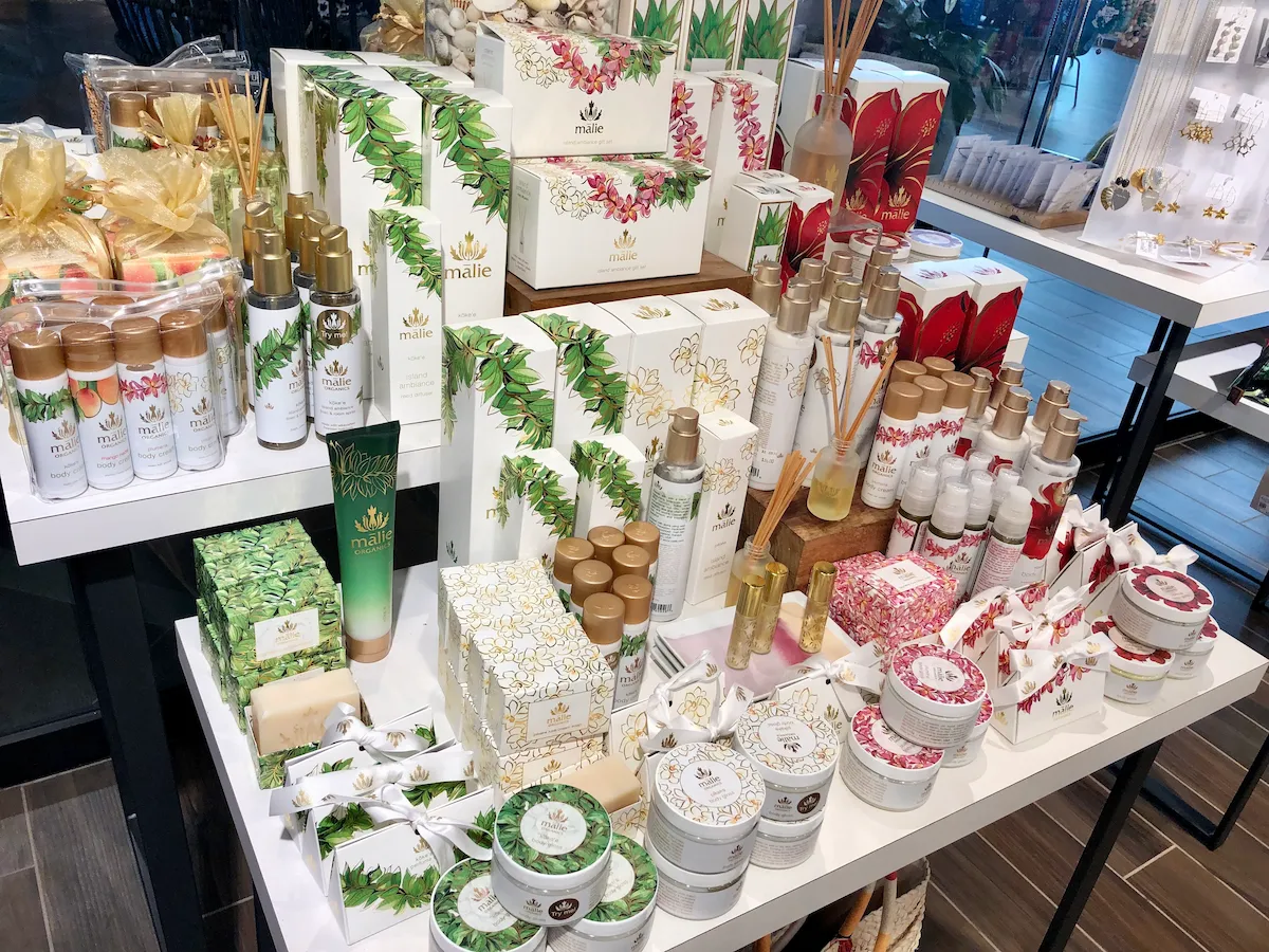 Malie Organics products at Prince Waikiki shop