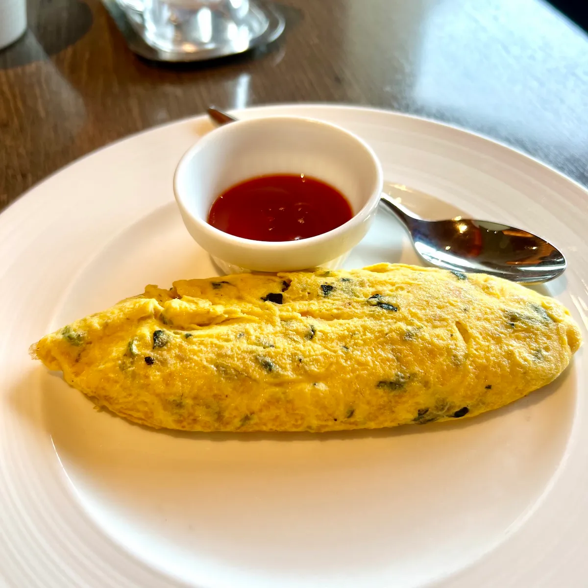 Freshly made omelet at the breakfast buffet
