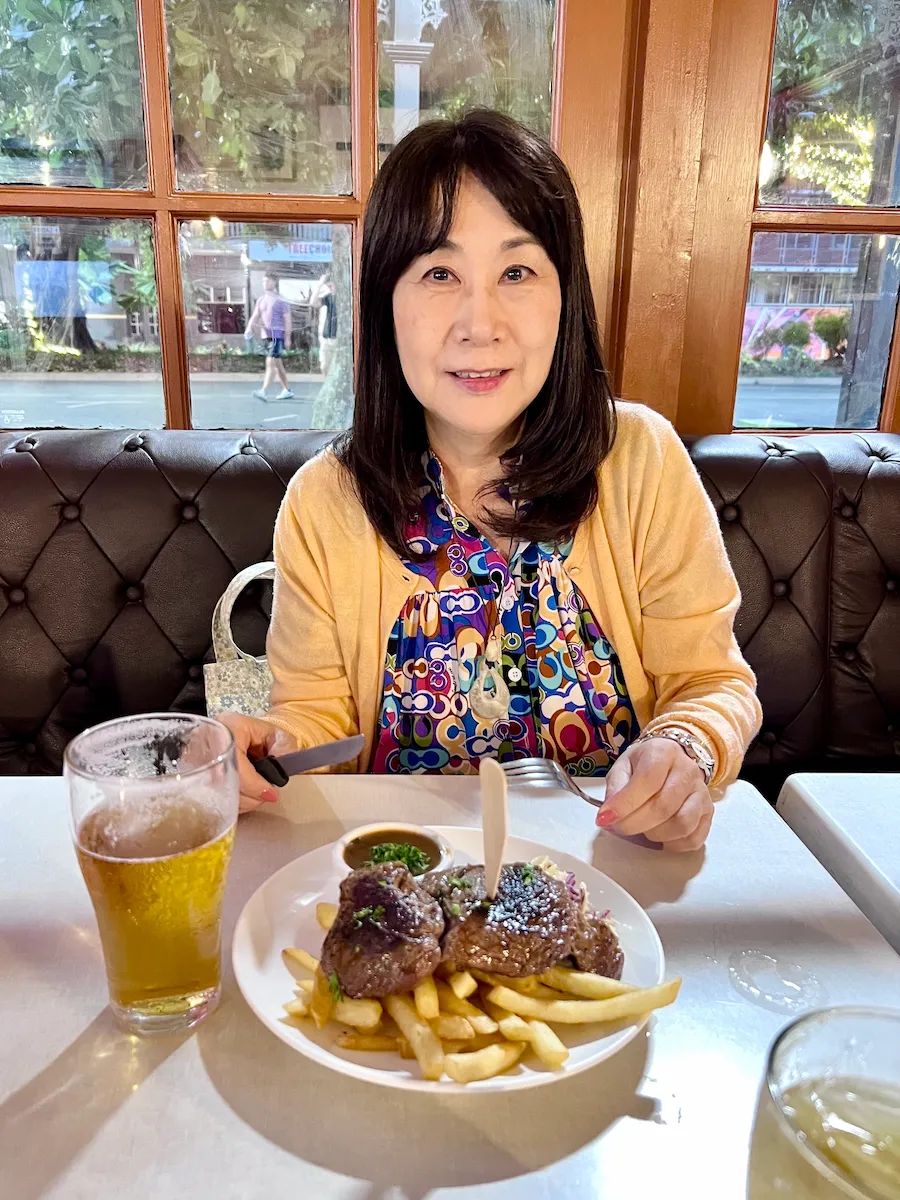 10 dollar steak and beer at Grand Hotel Cairns