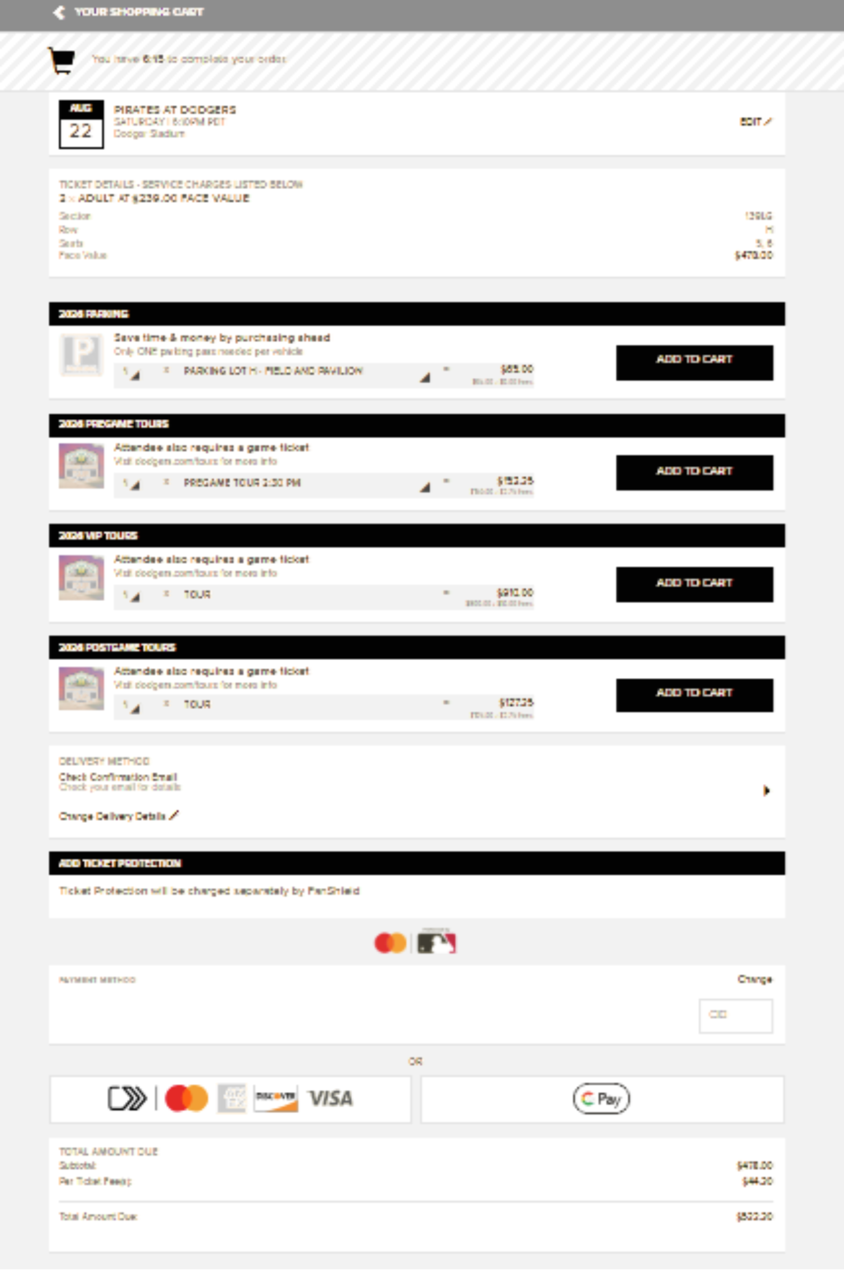 ロサンゼルスドジャース公式サイトチケット購入方法注文確認ページ
