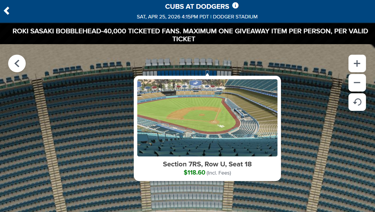 ロサンゼルスドジャース公式サイトチケット購入方法（座席選択詳細）