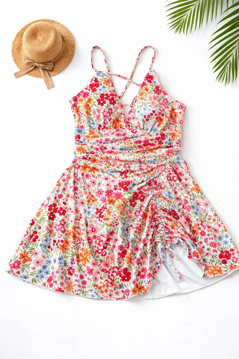 60代ハワイ旅行用体型カバー水着（ピンク花柄）SHIENで購入