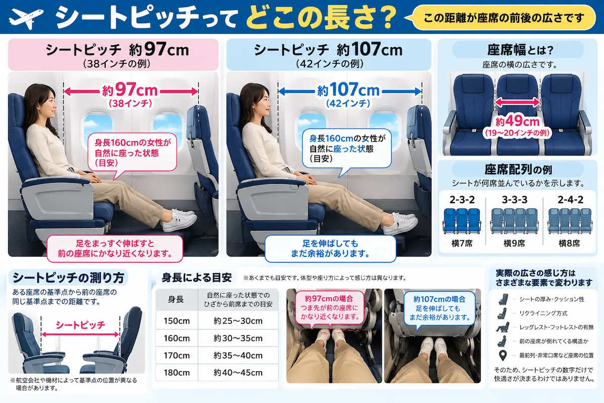 飛行機のシートピッチ